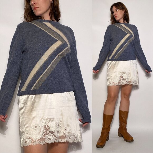 Vintage 1980s WOOL Sweater With NEW WAVE Geometric Intarsia Pattern! M to L - Picture 2 of 14